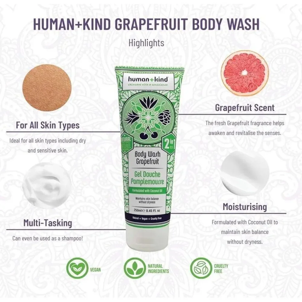 HUMAN + KIND - NWT Duo/Grapefruit Body Wash & Family Remedy Cream/8.45 & 3.53 oz